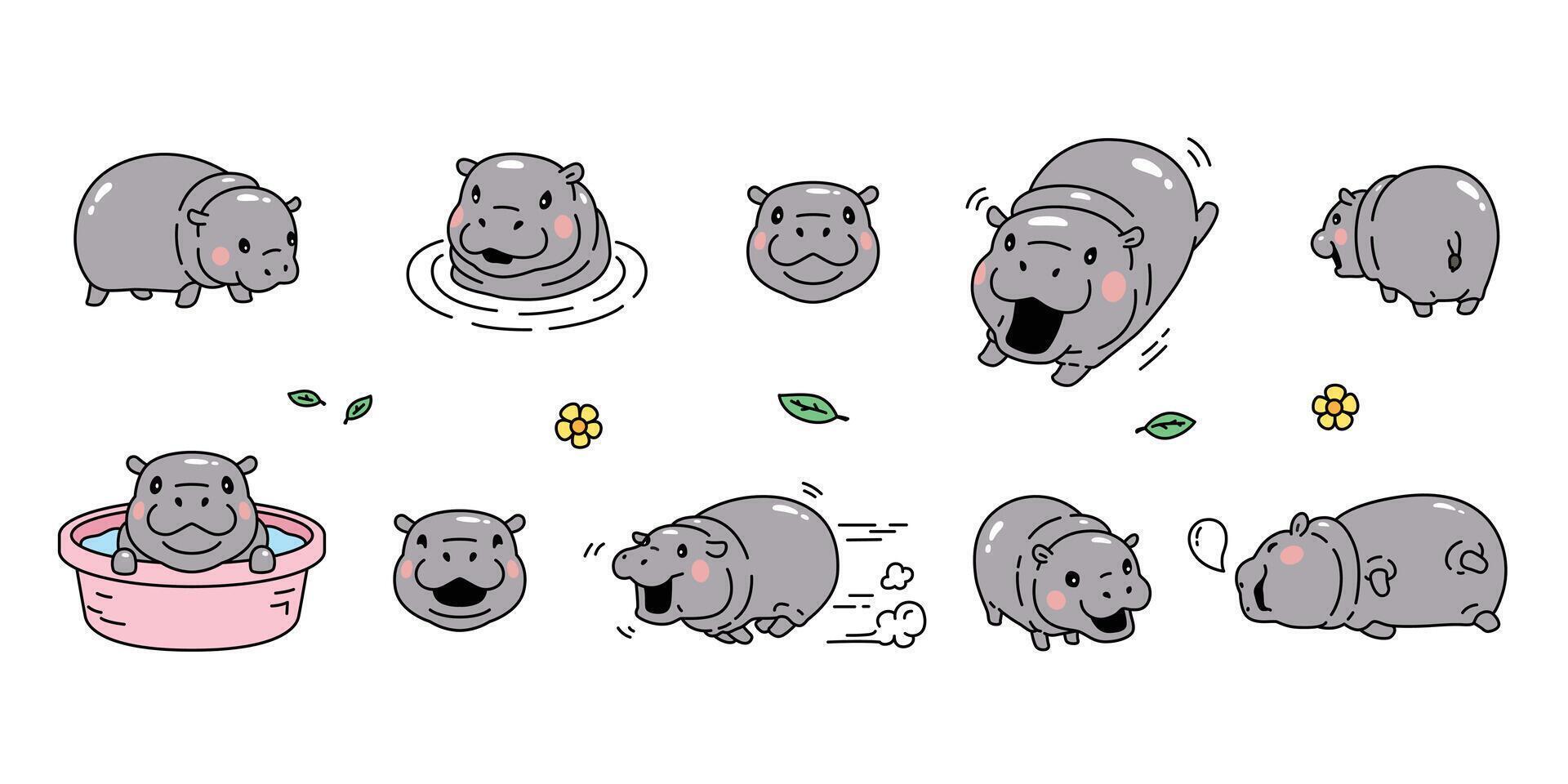 Baby Hippo pygmy hippo icon hippopotamuses zoo pet animal cartoon character logo symbol illustration clip art isolated design vector
