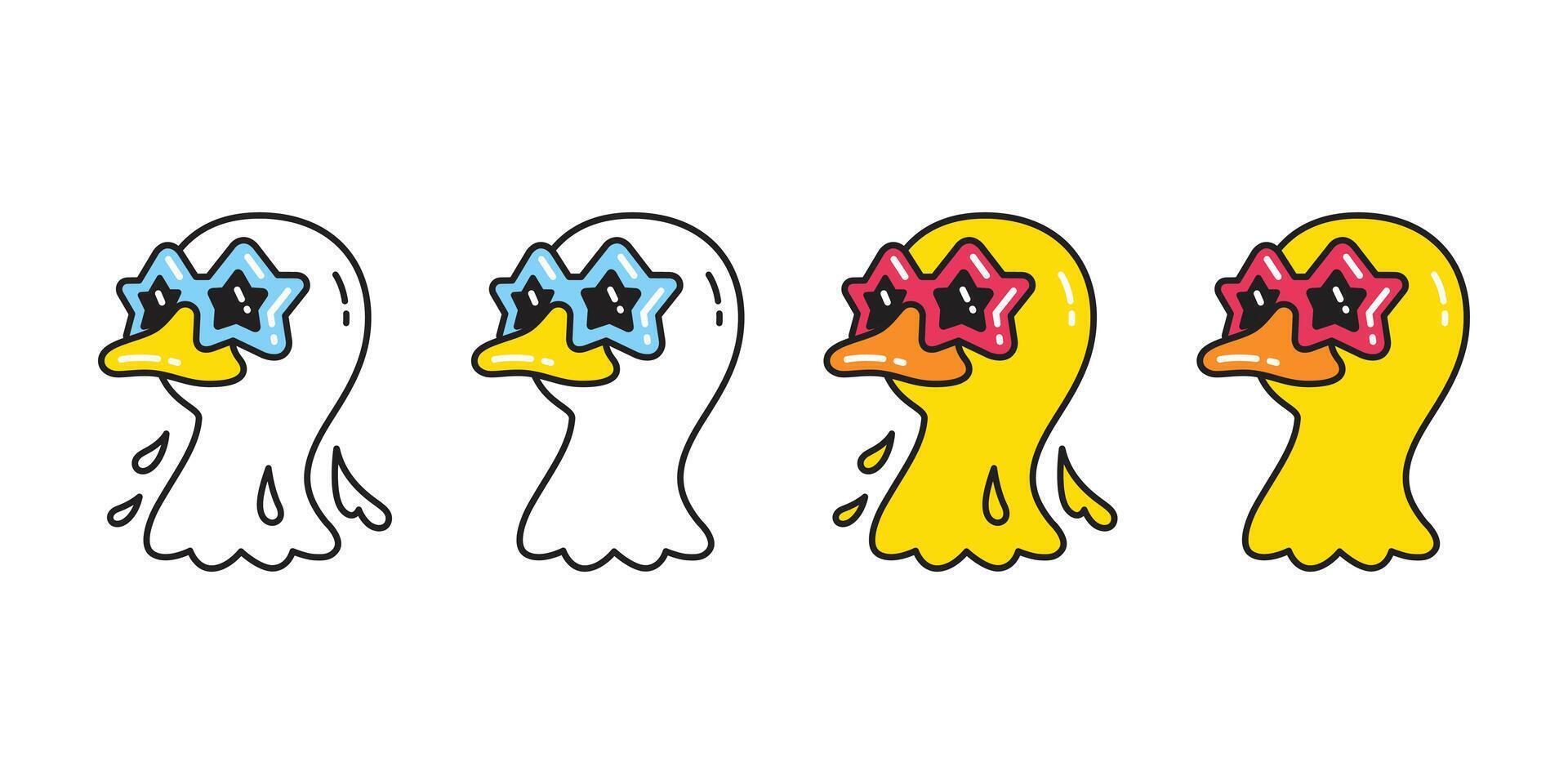 duck star sunglasses icon fancy cartoon head face logo character rubber duck bird chicken symbol doodle isolated illustration design vector