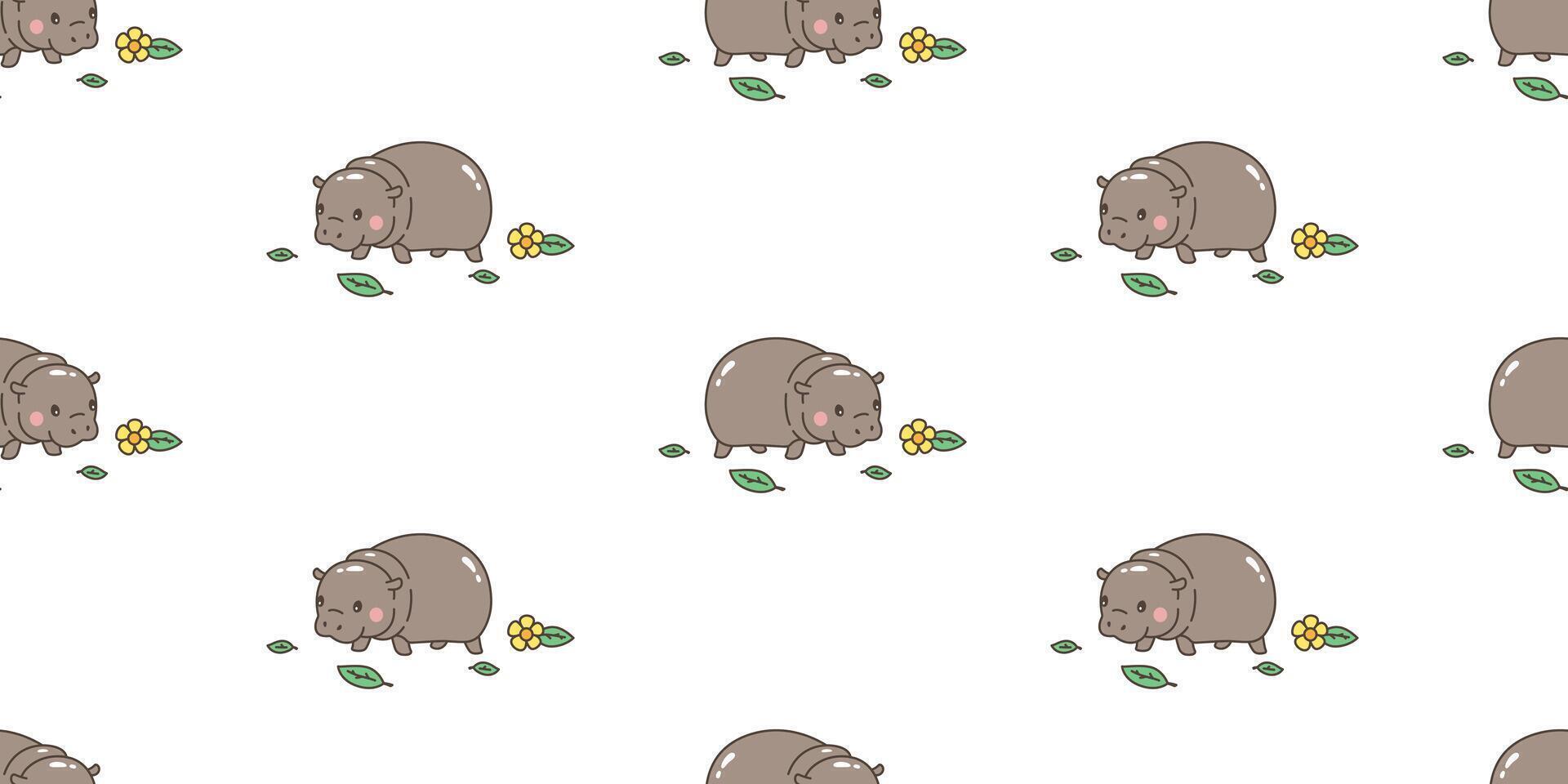pygmy hippo seamless pattern baby Hippo smiling hippopotamuses zoo pet animal cartoon character doodle gift wrapping paper tile background repeat wallpaper scarf isolated illustration design vector