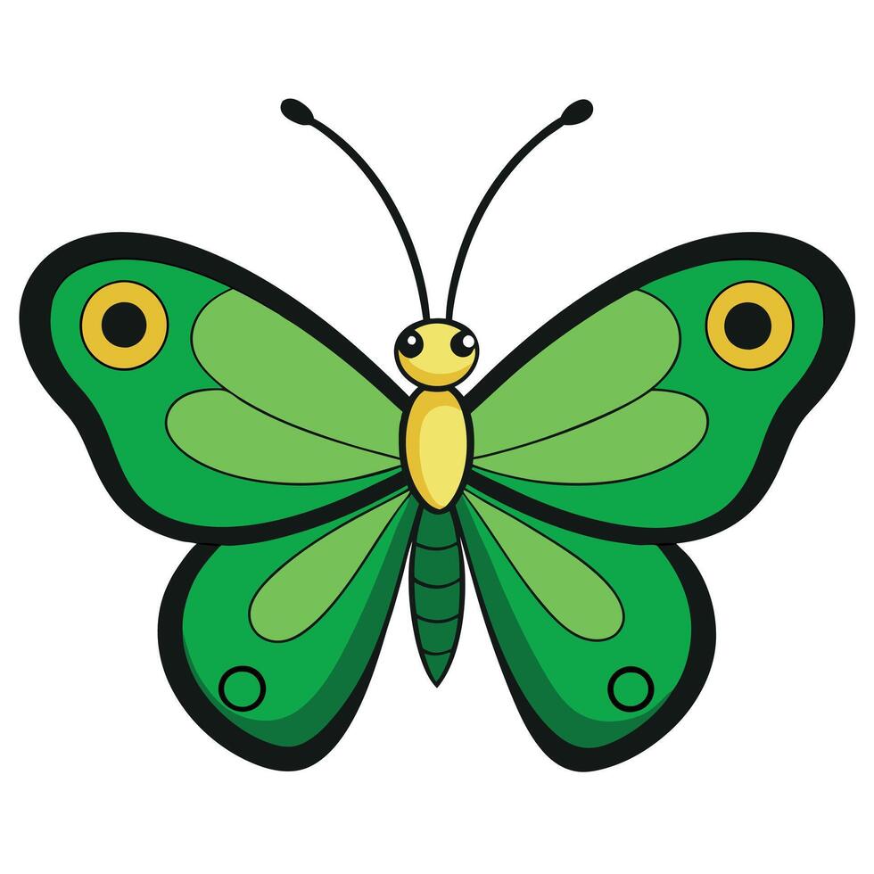 A cartoon green butterfly with yellow eyes vector