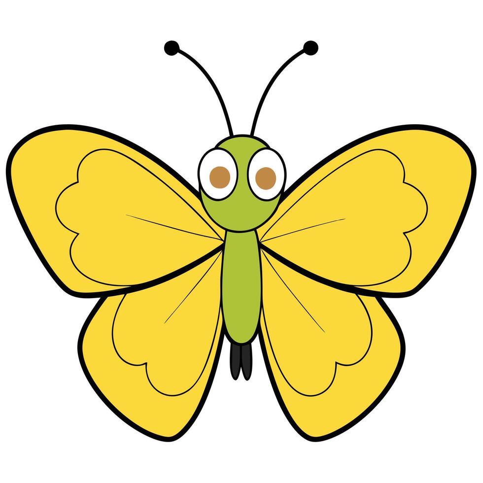 A cartoon butterfly with big eyes and a yellow body vector