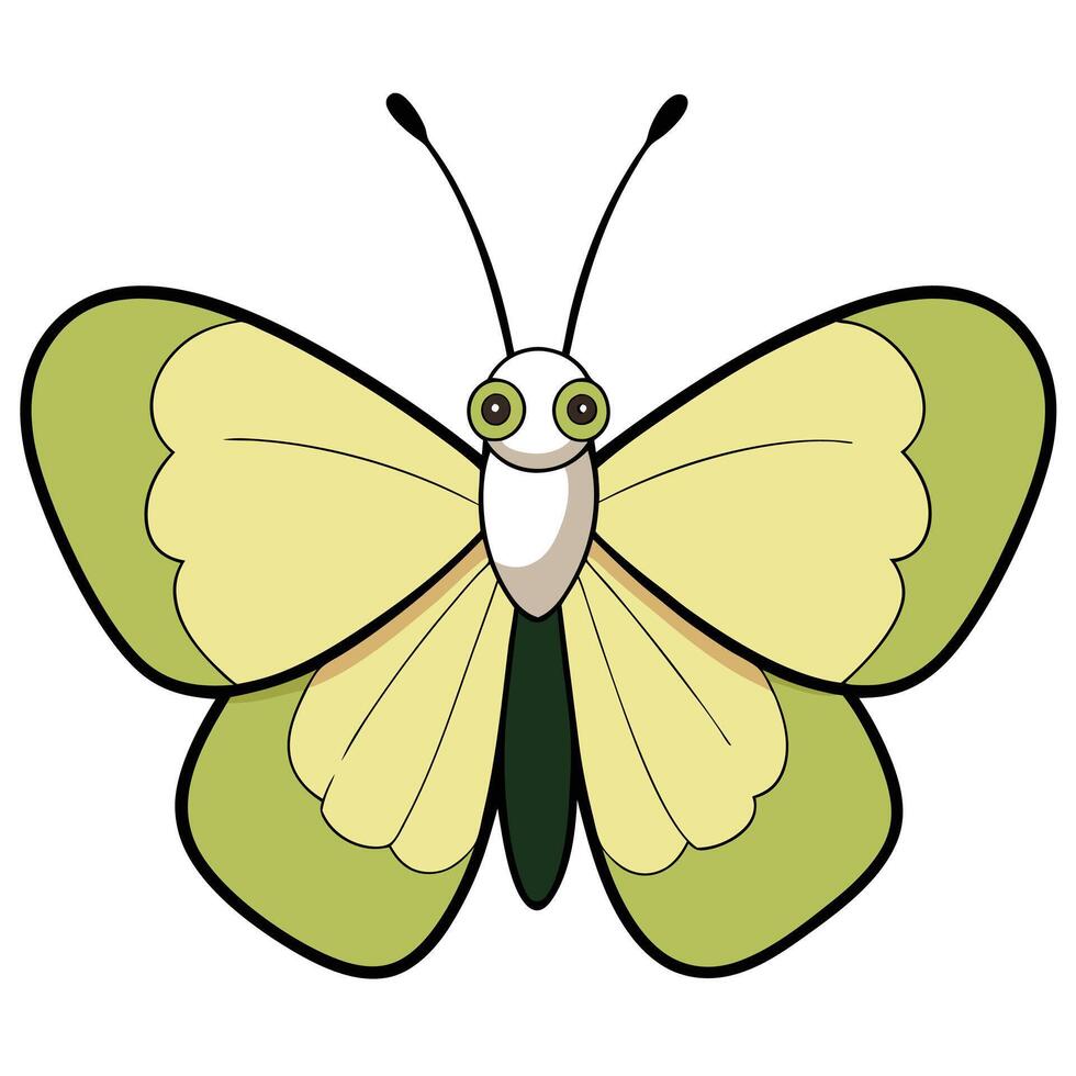 A cartoon butterfly with green wings and black eyes vector