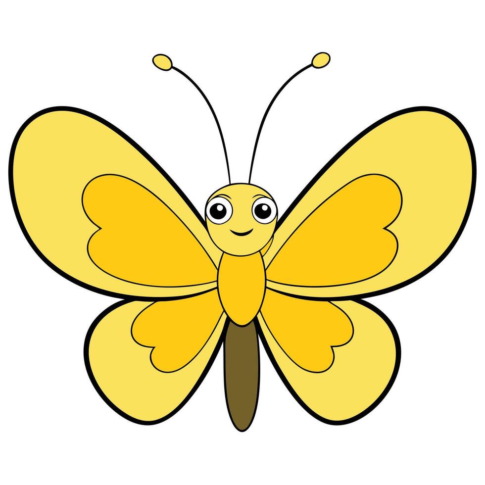 A cartoon butterfly with yellow wings and black eyes vector