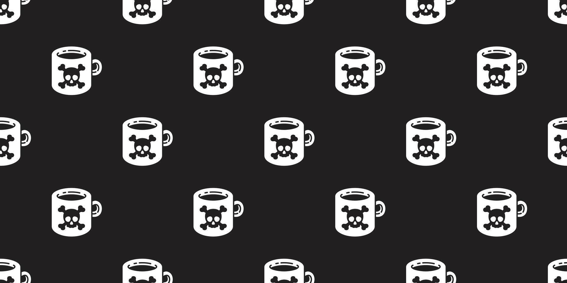 coffee cup seamless pattern Halloween skull crossbones cartoon character poison doodle scarf isolated tile background gift wrapping paper repeat wallpaper illustration design vector
