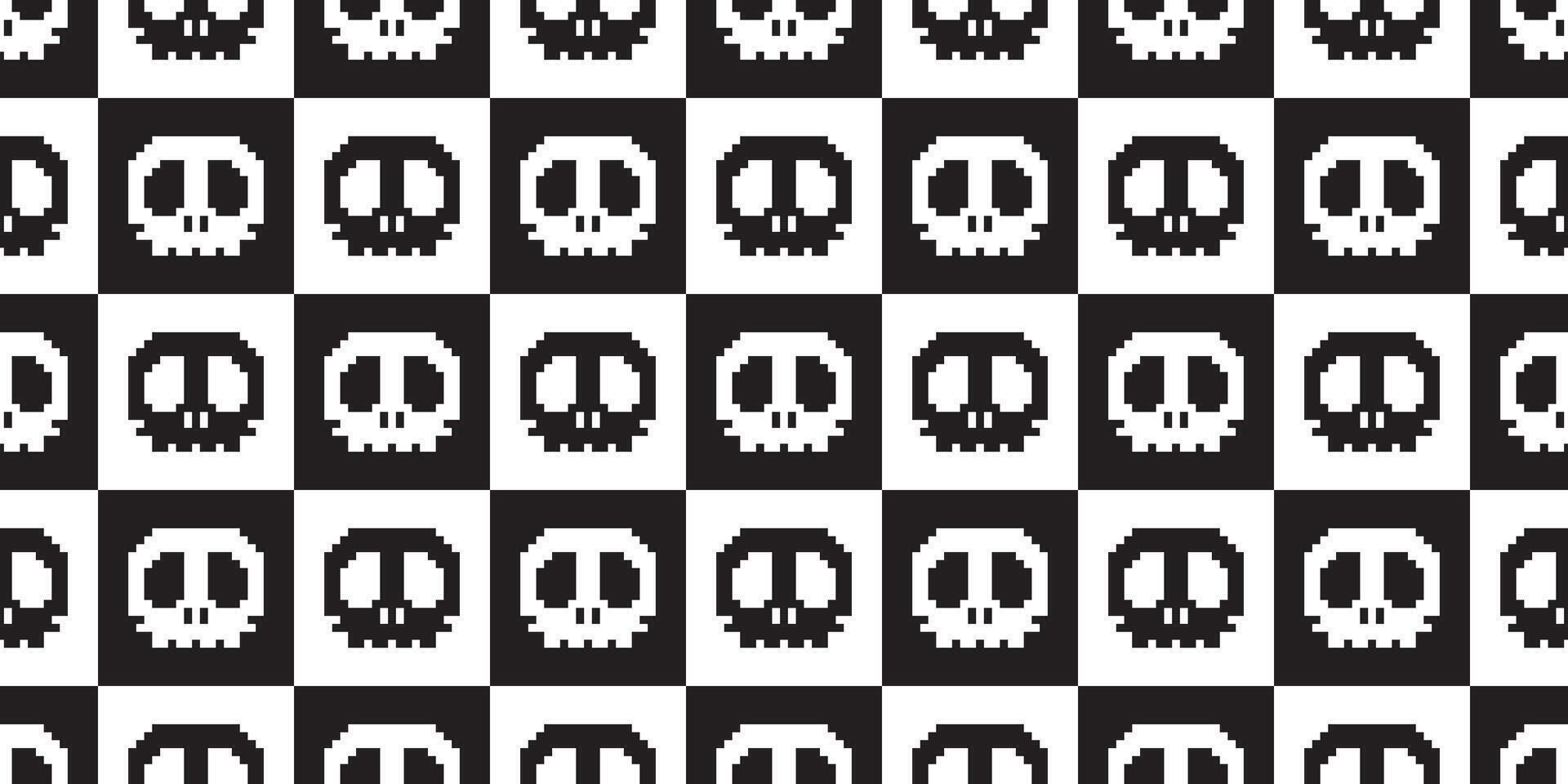 skull seamless pattern pixel Halloween checked cartoon skeleton doodle tile background scarf isolated gift wrapping paper repeat wallpaper illustration design vector