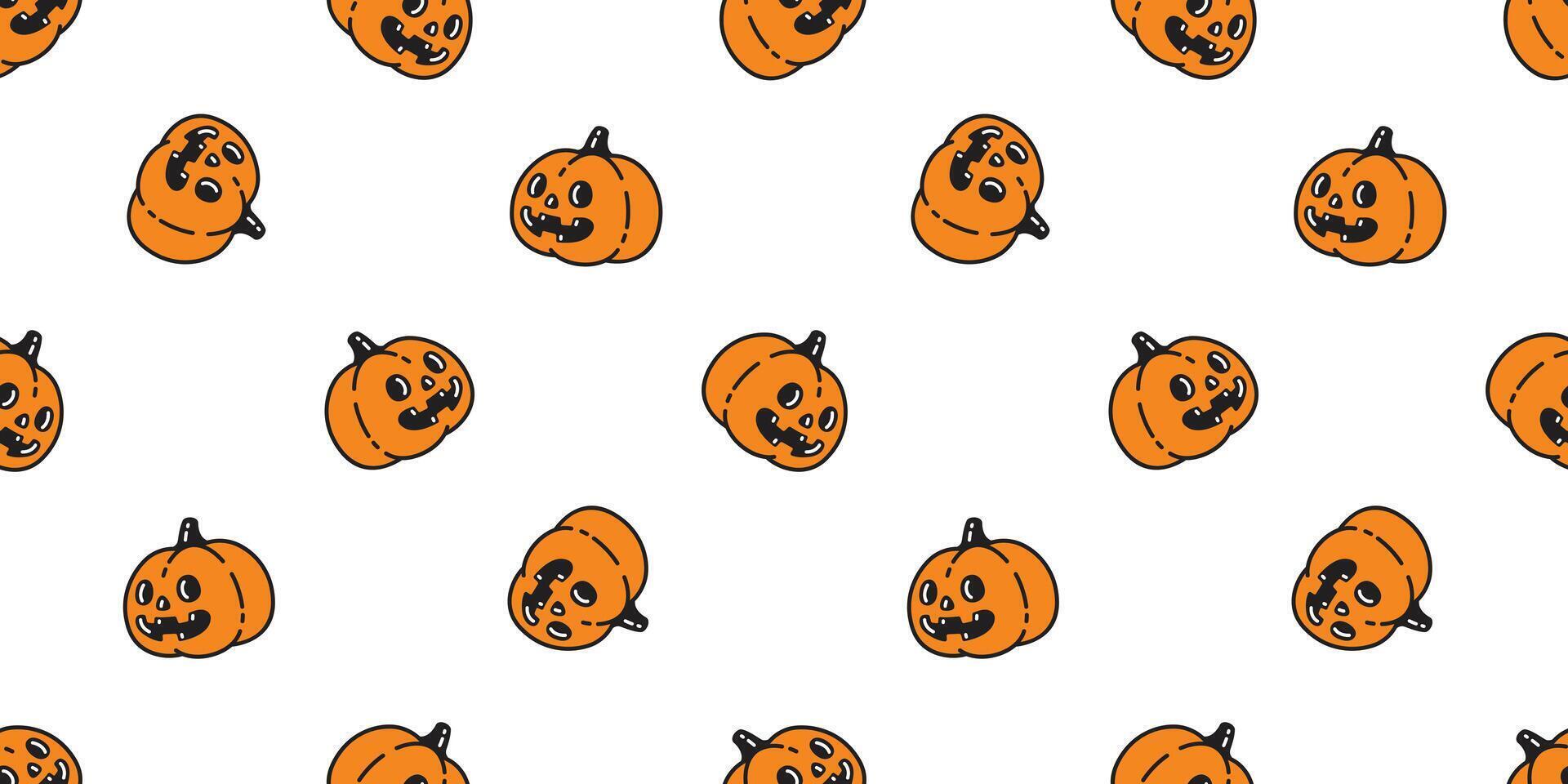 pumpkin seamless pattern halloween jack o lantern cartoon character doodle tile background gift wrapping paper scarf isolated repeat wallpaper vector