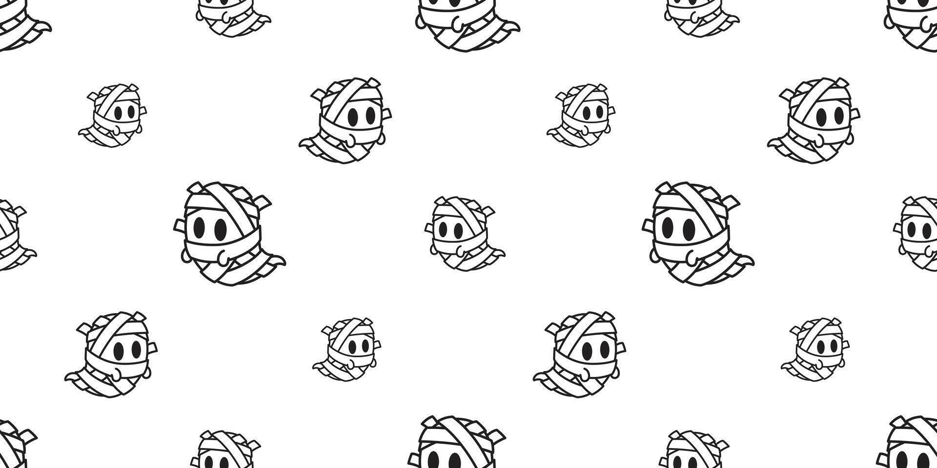 mummy seamless pattern Halloween ghost spooky skull bone cartoon scarf isolated gift wrapping paper tile background repeat wallpaper illustration doodle design vector