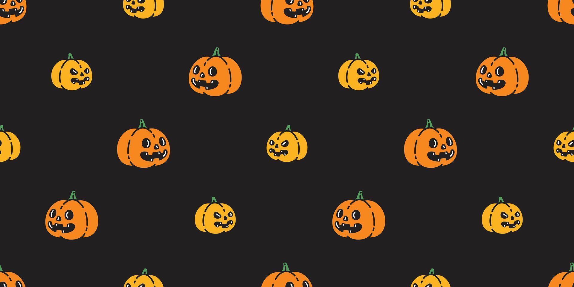 pumpkin seamless pattern halloween jack o lantern cartoon character doodle tile background scarf isolated gift wrapping paper repeat wallpaper vector