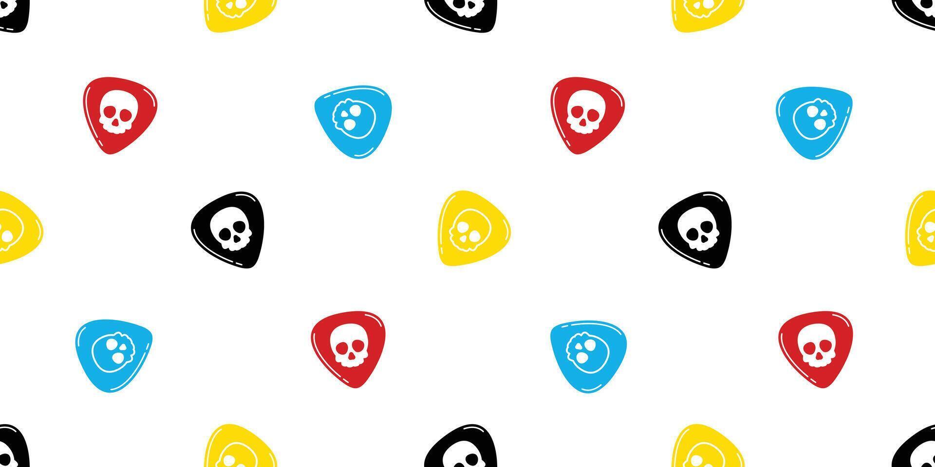 skull seamless pattern Halloween guitar pick bass ukulele music cartoon skeleton doodle gift wrapping paper rgb color tile background scarf isolated repeat wallpaper illustration design vector