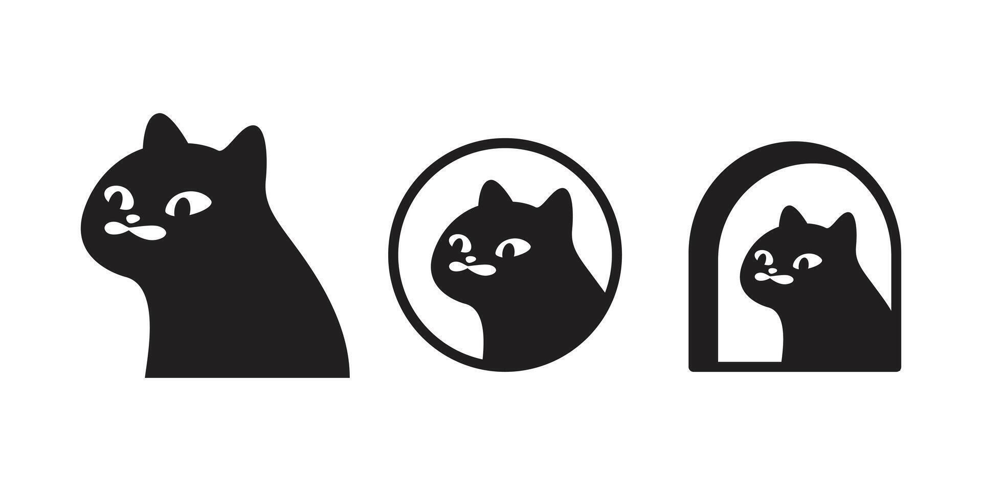 cat black kitten moustache calico neko icon logo window pet cartoon character munchkin illustration symbol clip art isolated vector