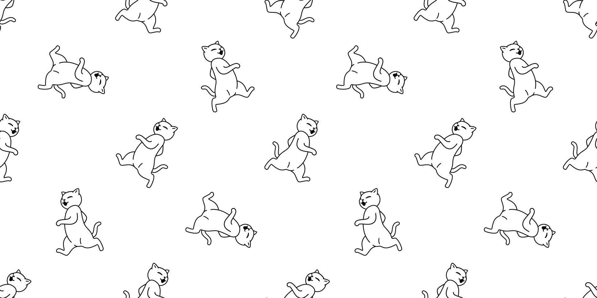 cat seamless pattern kitten walking running calico neko cartoon pet doodle tile background gift wrapping paper scarf isolated repeat wallpaper illustration design vector
