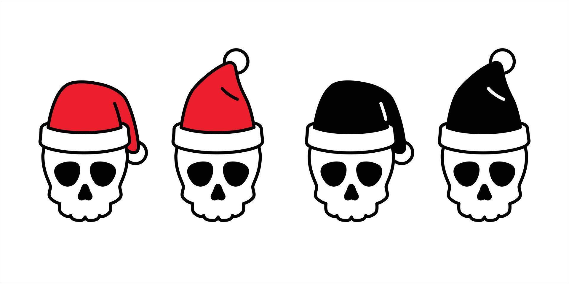 skull christmas santa claus hat icon bone halloween cartoon character doodle logo symbol illustration design clip art isolated vector