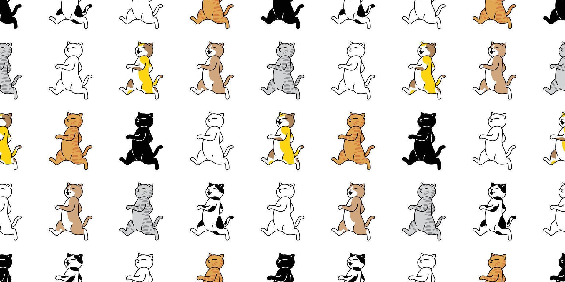 cat seamless pattern kitten walking running calico neko cartoon pet doodle gift wrapping paper tile background repeat wallpaper scarf isolated illustration design vector