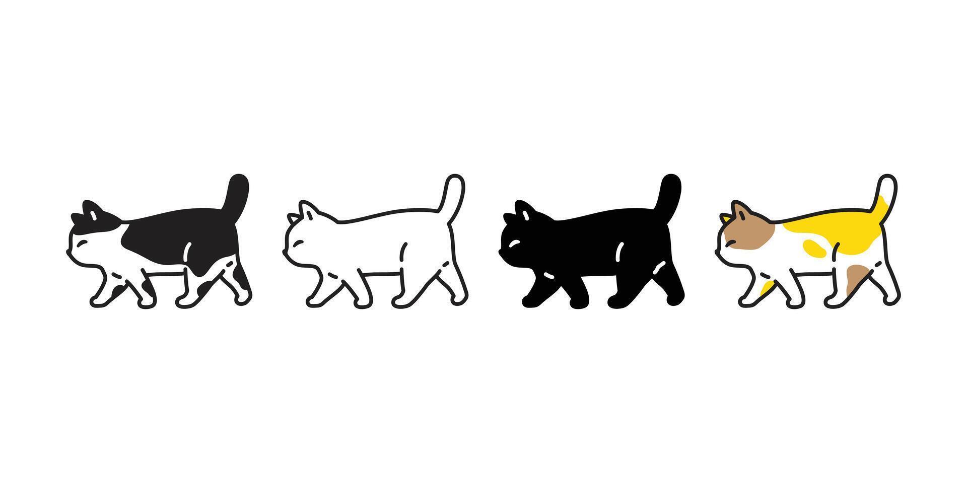cat walking kitten calico neko icon pet cartoon character munchkin illustration symbol clip art isolated vector