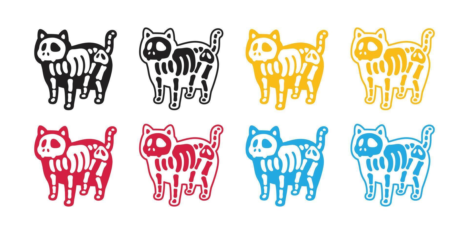 cat halloween skeleton skull bone kitten rgb color calico icon logo symbol cartoon character illustration doodle design isolated vector
