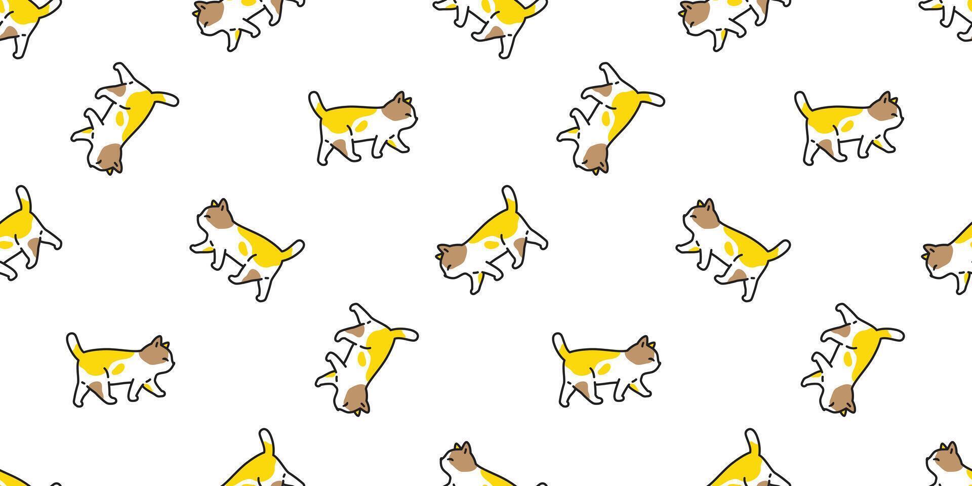 cat seamless pattern calico walking kitten neko cartoon pet doodle tile background gift wrapping paper repeat wallpaper scarf isolated illustration design vector
