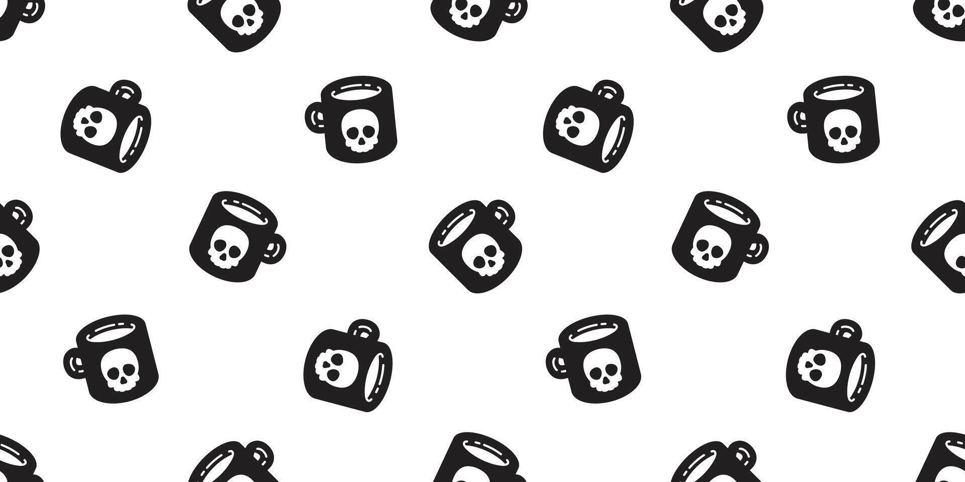 coffee cup seamless pattern Halloween skull crossbones cartoon character poison doodle gift wrapping paper tile background repeat wallpaper scarf isolated illustration design vector
