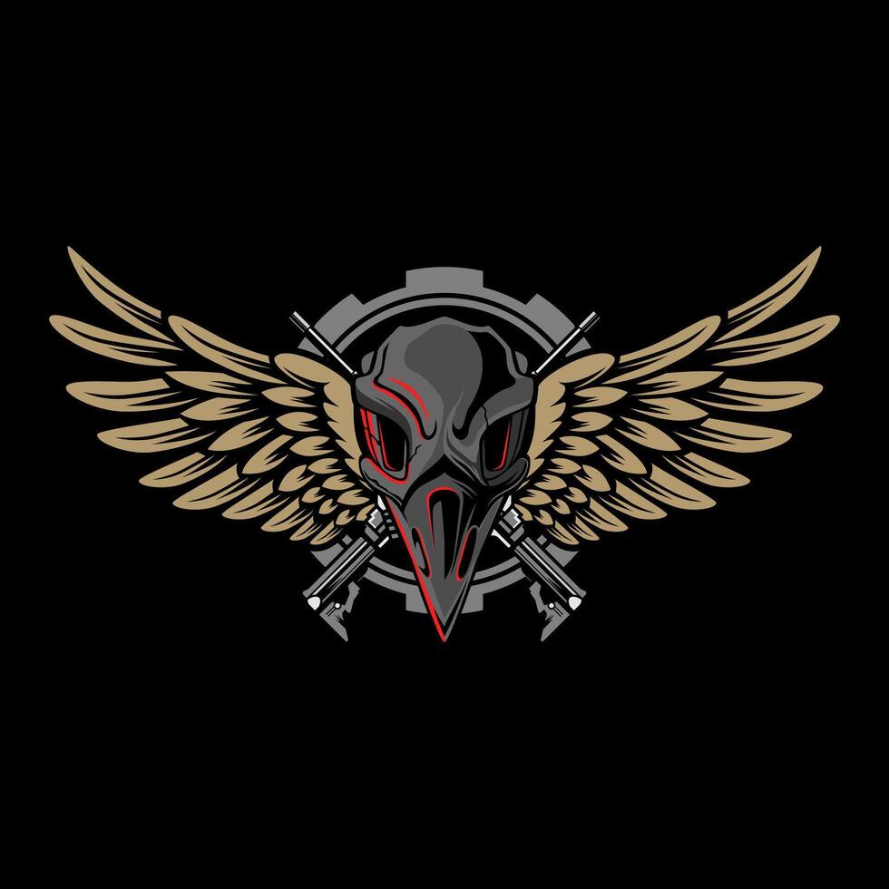 Military Eagle Skull Skeleton logo, wings, eagle skull logo design . vector