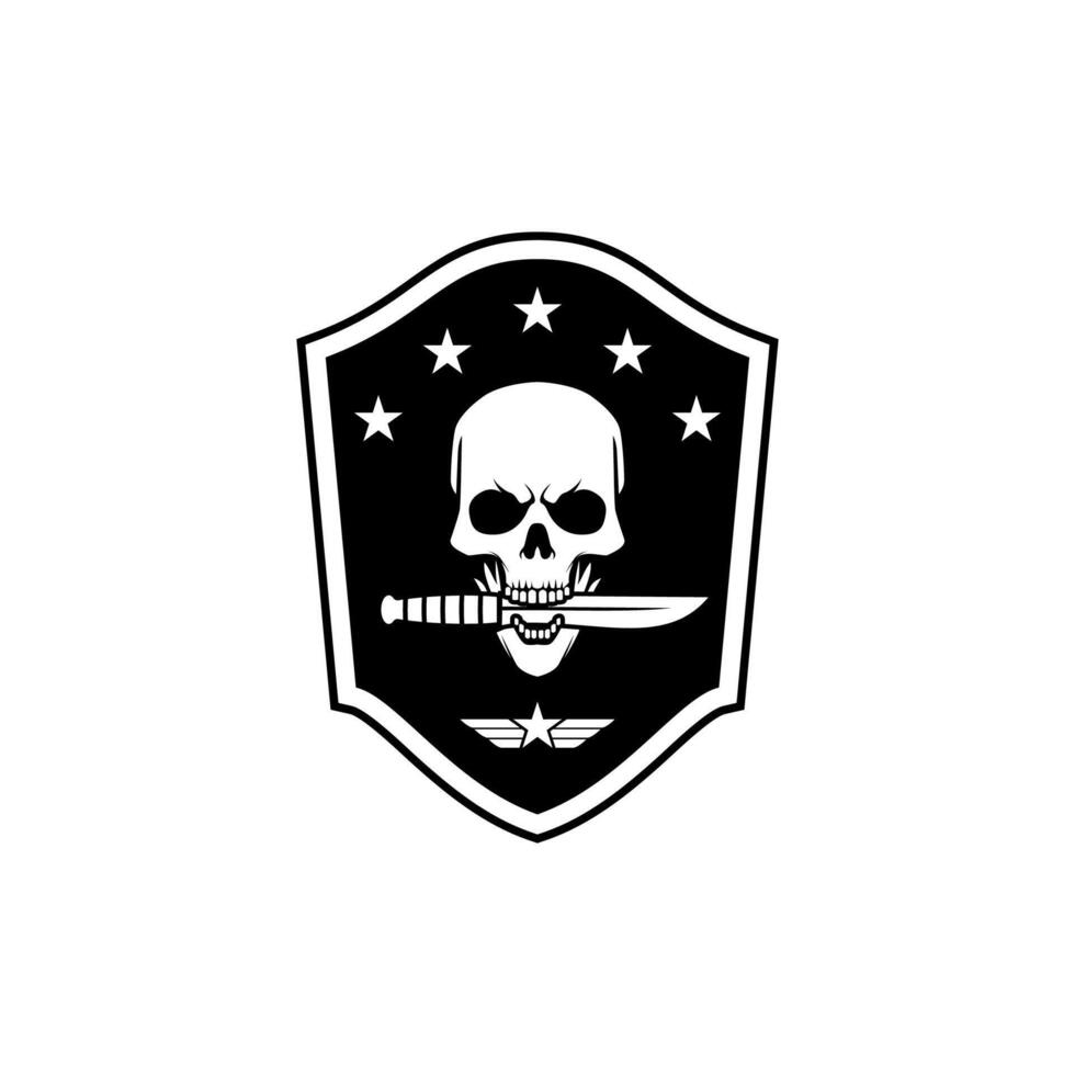 Military Skull with a knife in his teeth vector
