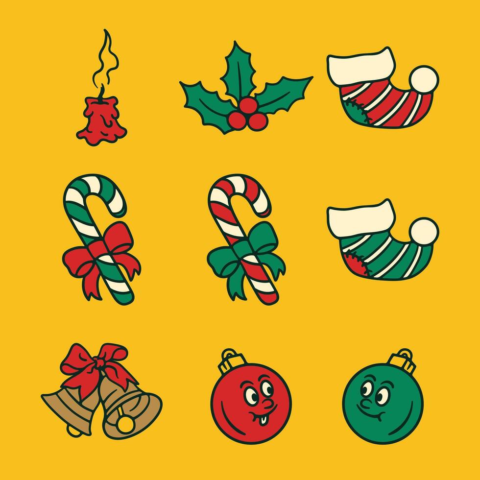 Amazing Christmas icons set on yellow background vector