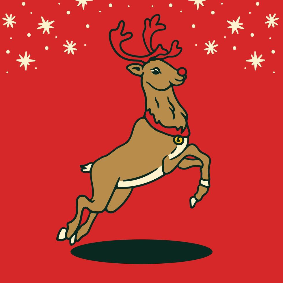 Celebrating Christmas A cartoon reindeer jumping on a red background vector