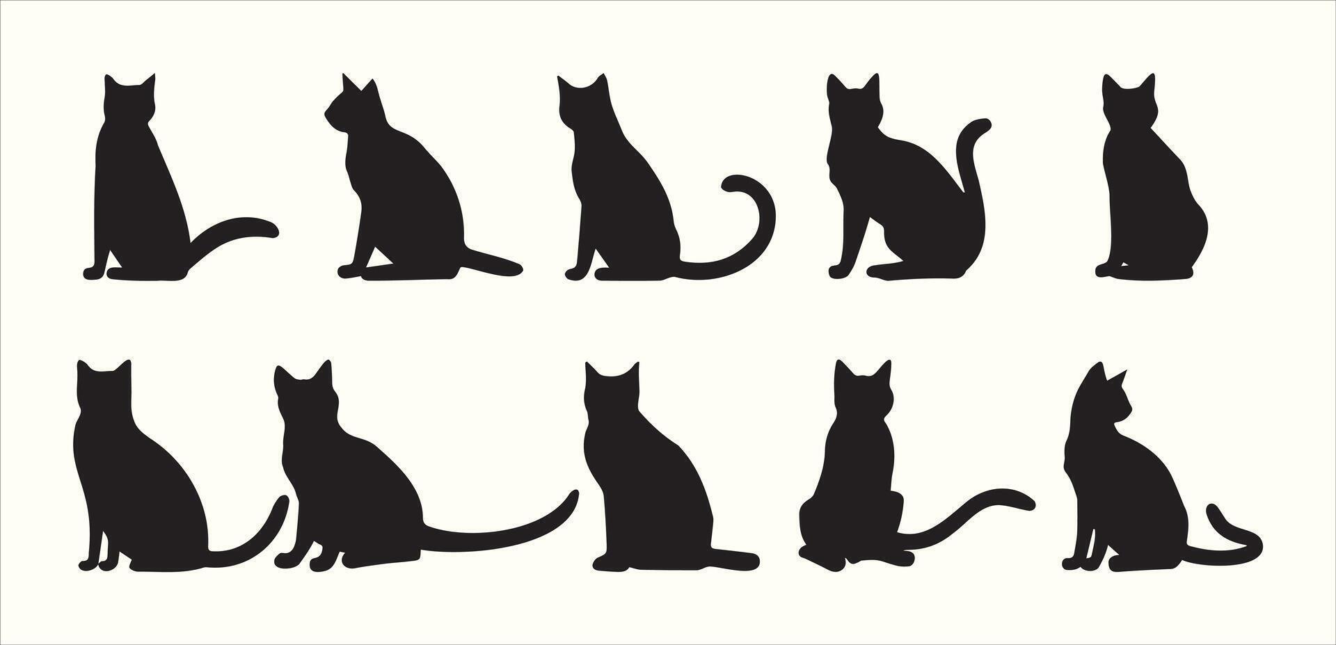 Cat Silhouette Bundle Black Designs vector