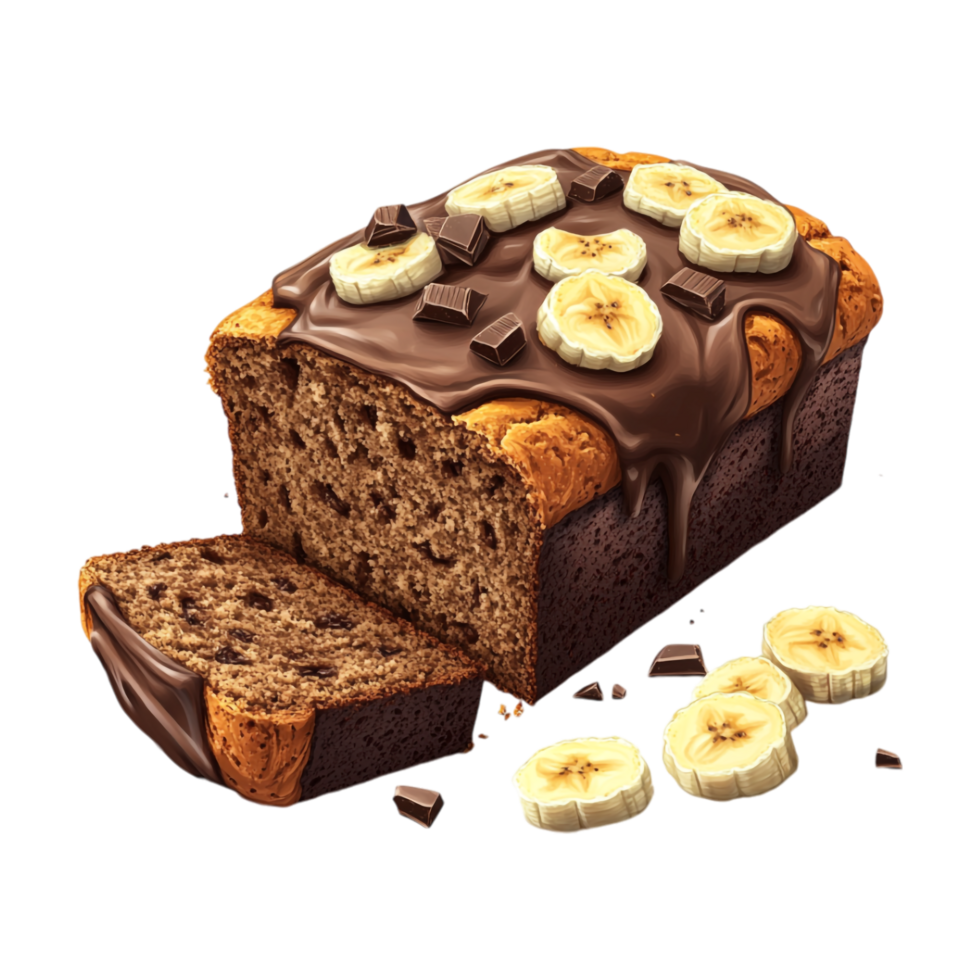 Banana bread with chocolate icing png