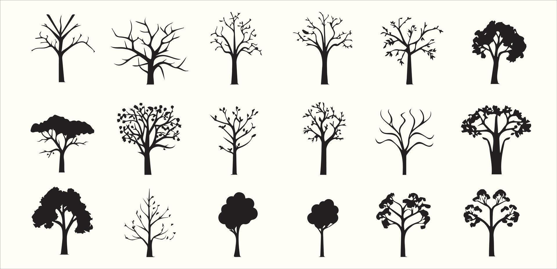 Tree Silhouette Bundle Black Design Set vector