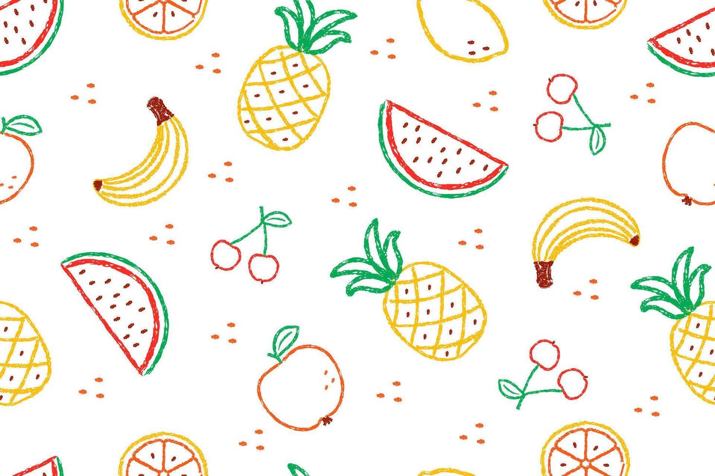 Chalkboard fruit pattern. Seamless texture in doodle style with pineapple, watermelon, banana and lemon with cherry vector