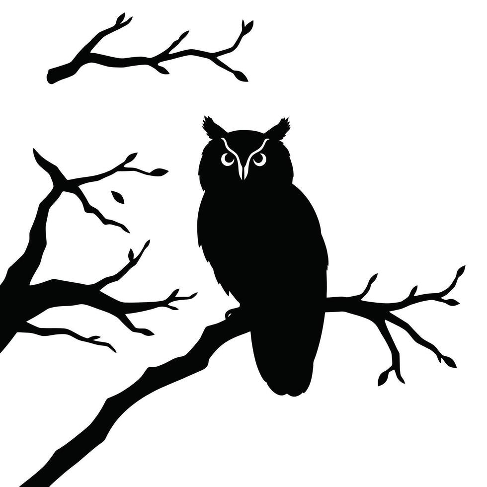 Owl on a tree branch silhouette vector
