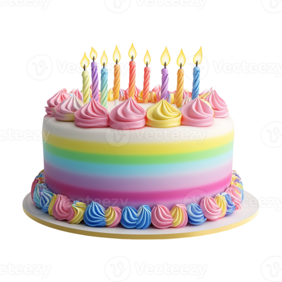 A birthday cake with colorful candles on it png