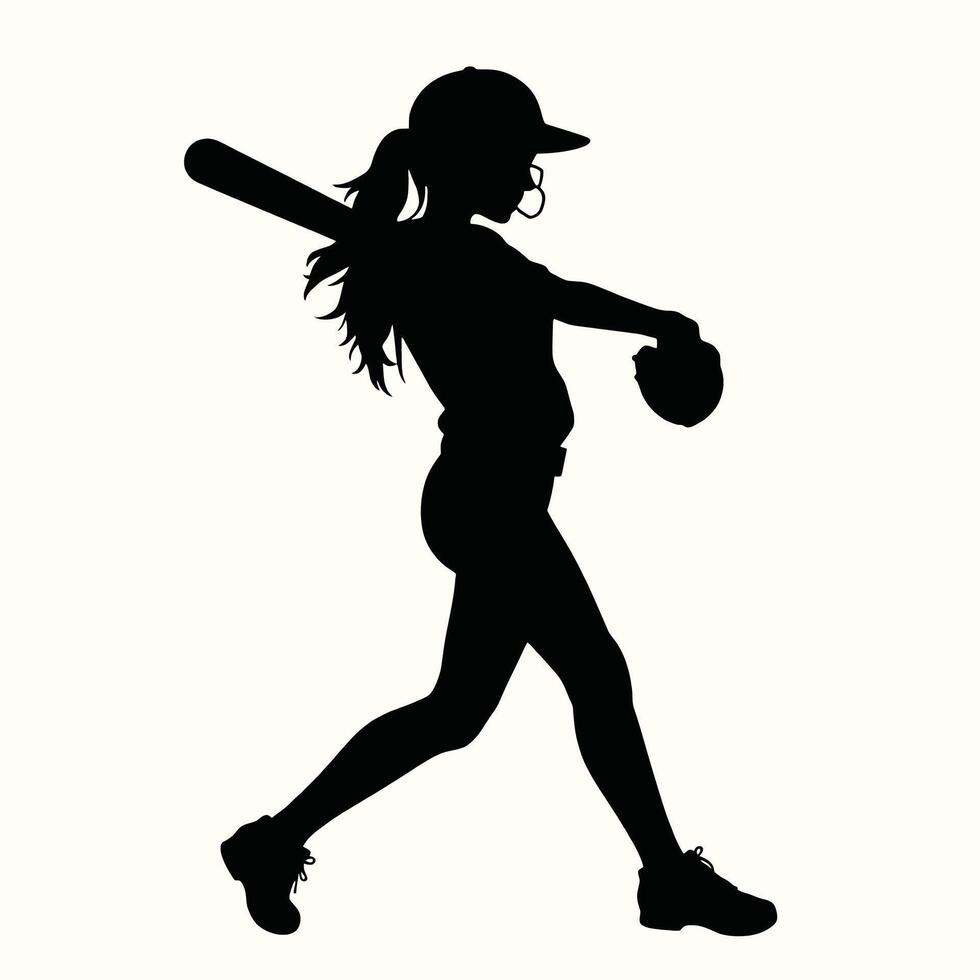 A silhouette of a girl holding a bat vector