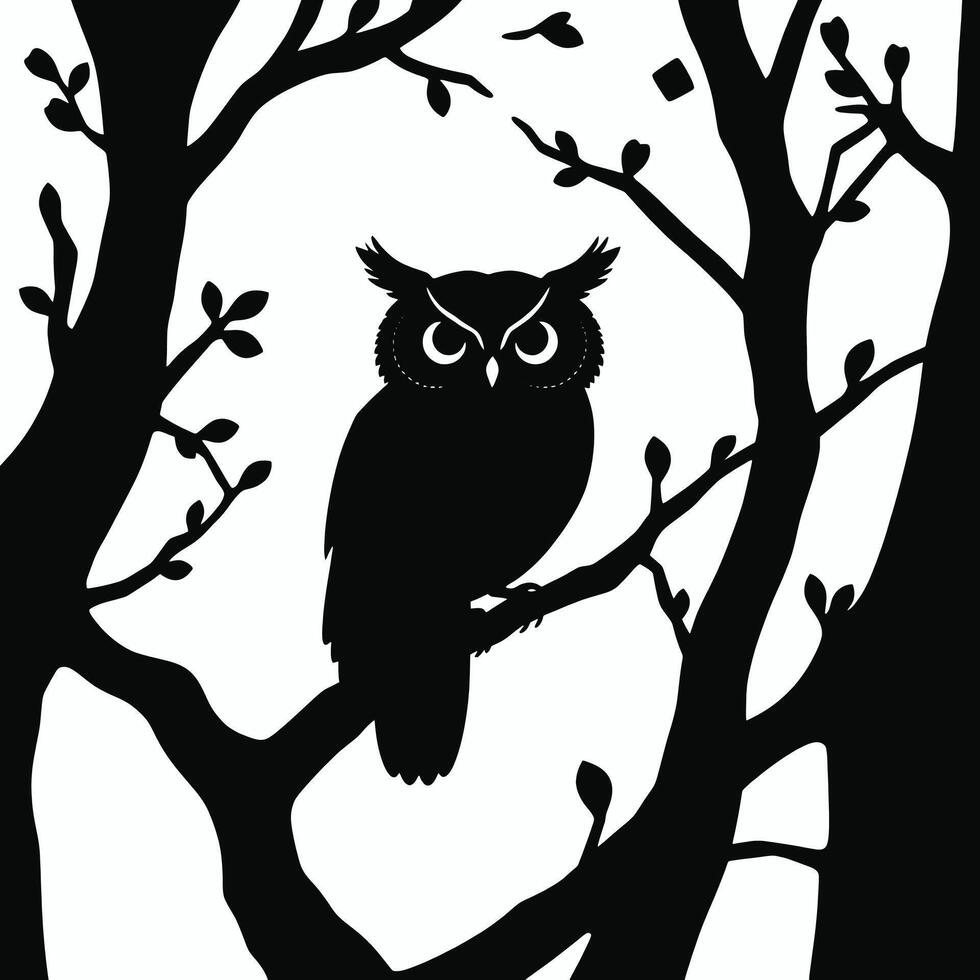 Owl in the tree silhouette vector