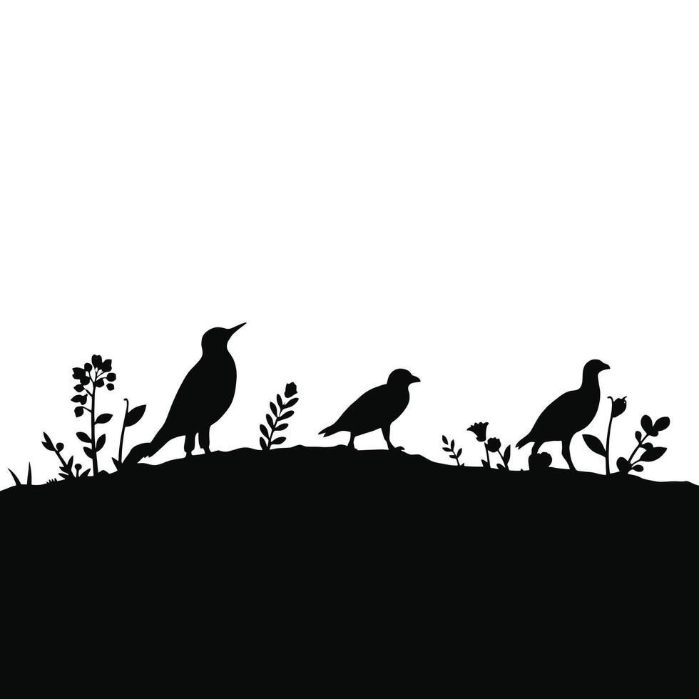 Birds on the hill silhouette illustration vector