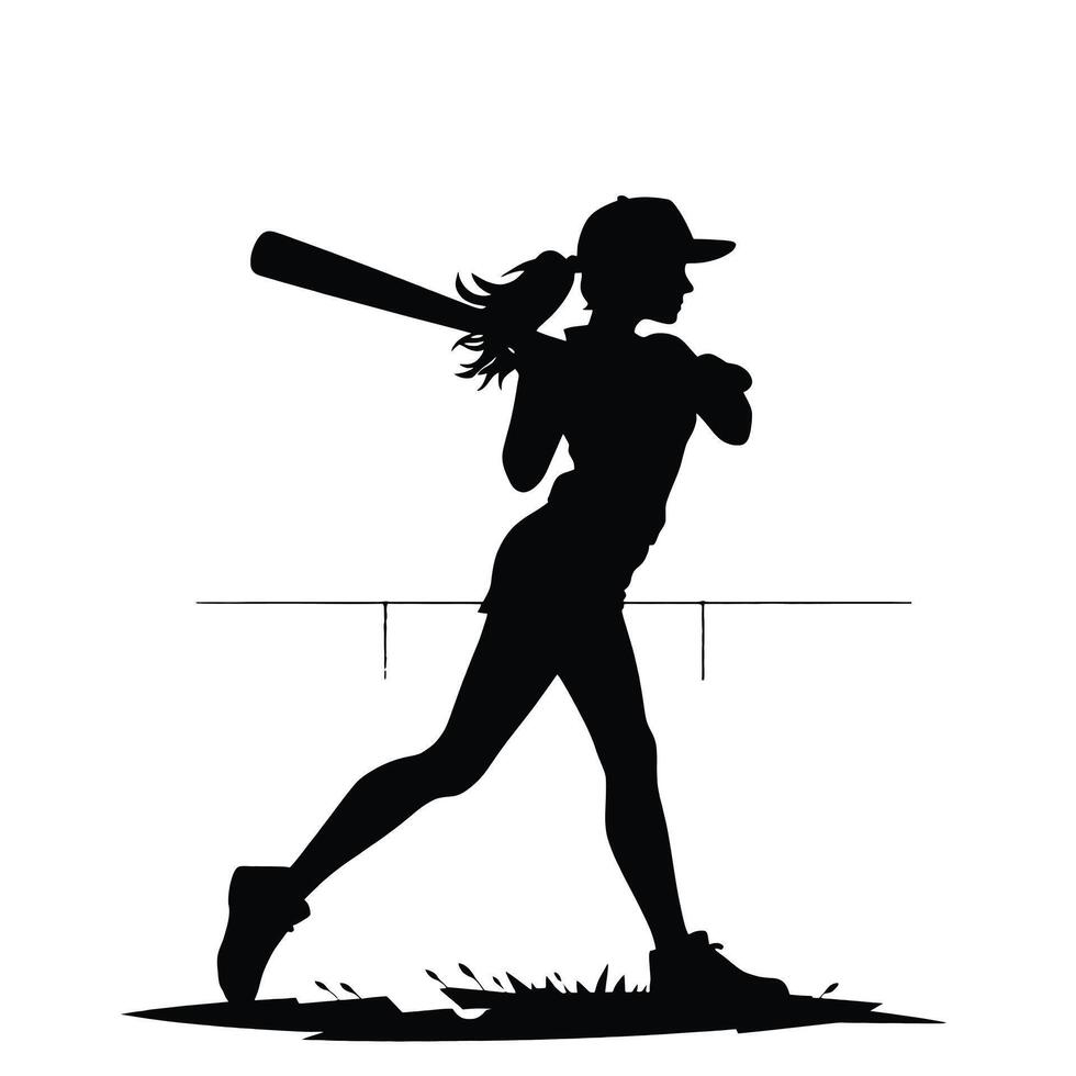 A silhouette of a girl swinging a bat vector