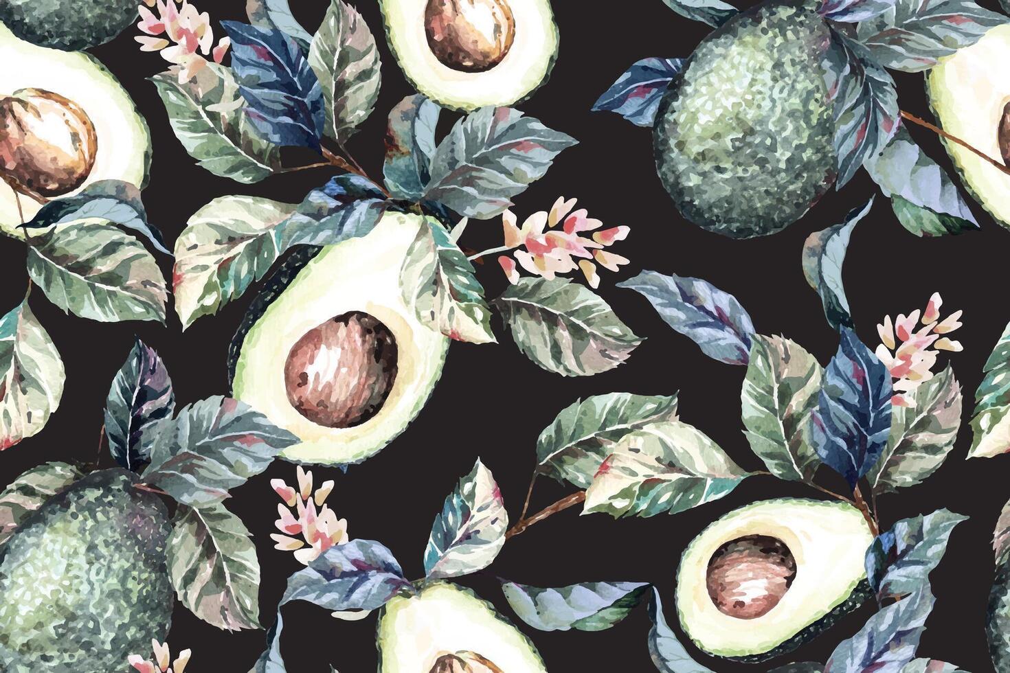 Seamless pattern of avocado botanical with watercolor for designing fabric patterns and wallpaper.Fruit background.Natural pattern. vector