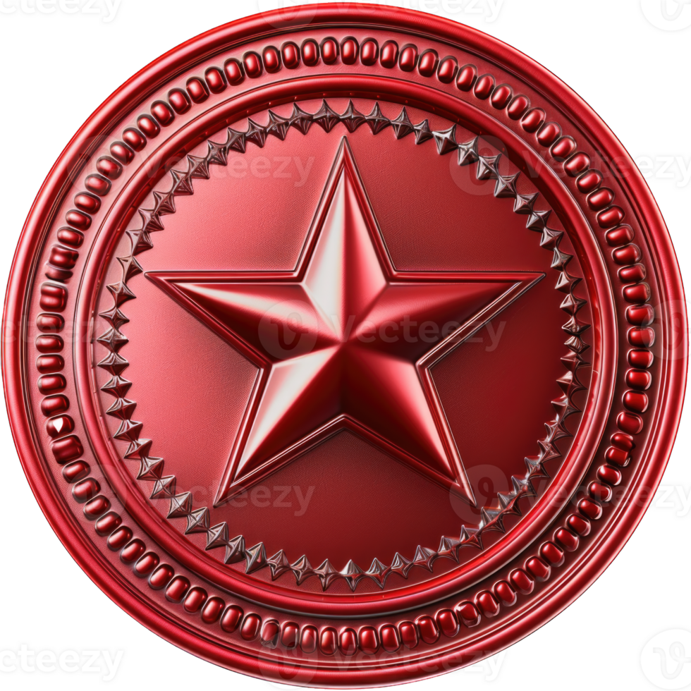 Seal red five pointed star isolated on transparent background png