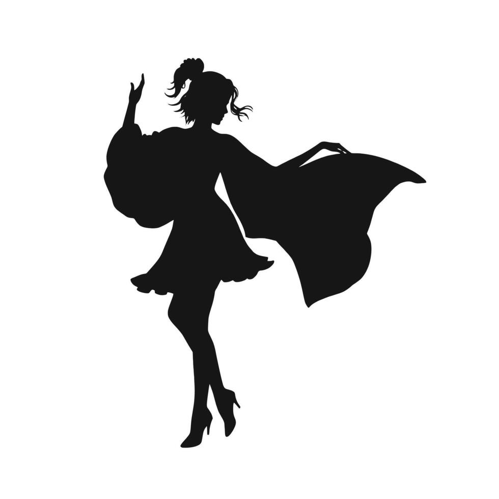 Silhouette of a woman in a dress with a cape vector