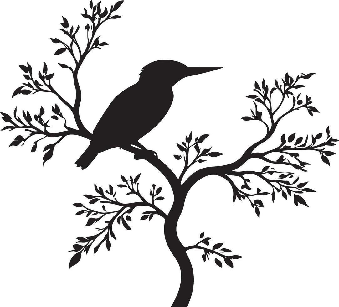 Silhouette of a bird on a tree branch vector