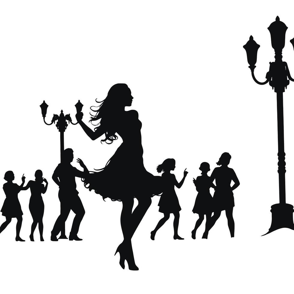 Silhouette of a woman dancing in the street vector