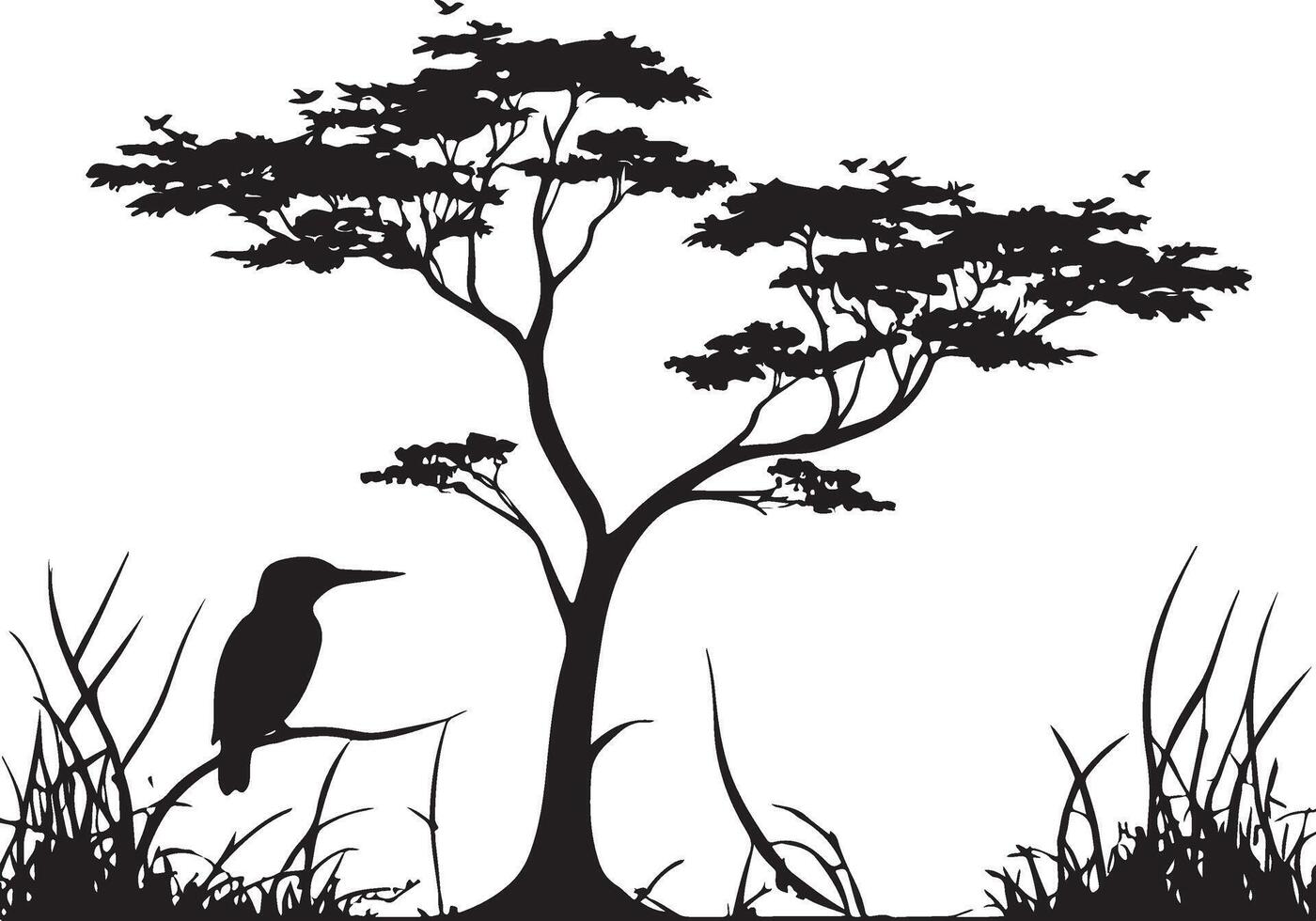 Silhouette of a bird sitting on a tree vector