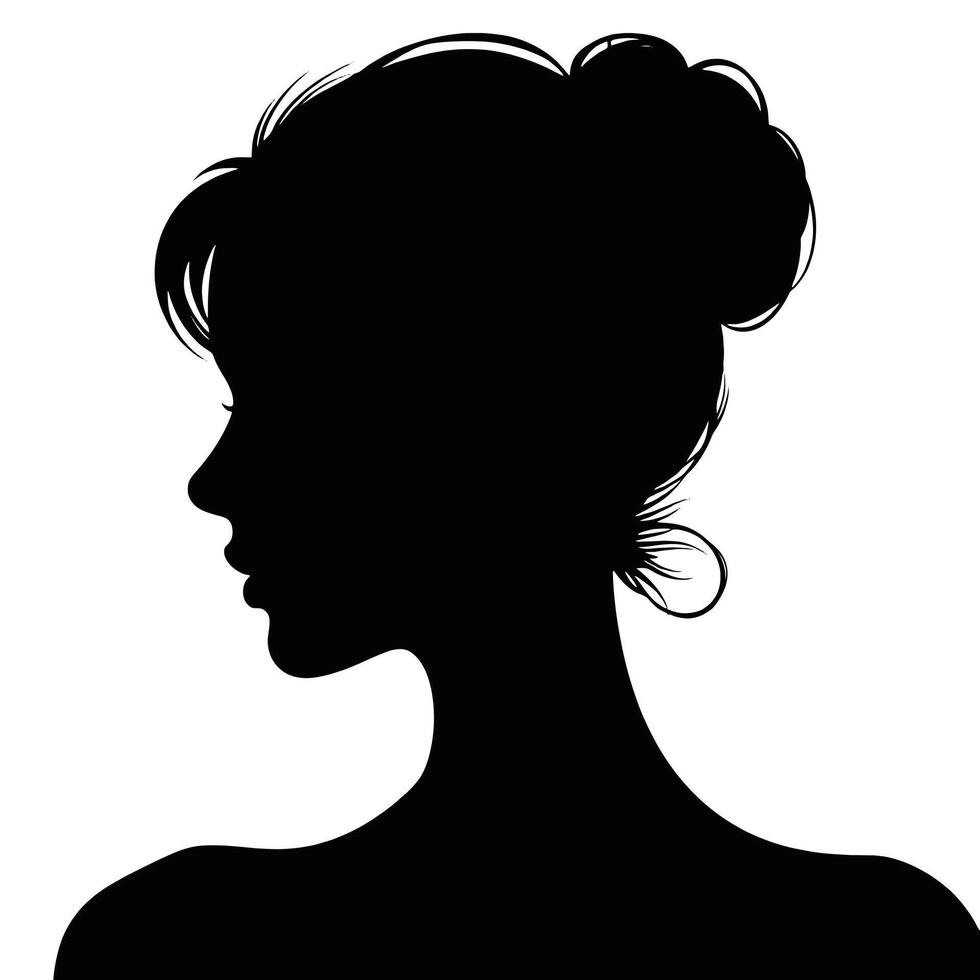 Silhouette of a woman's head with hair bun vector