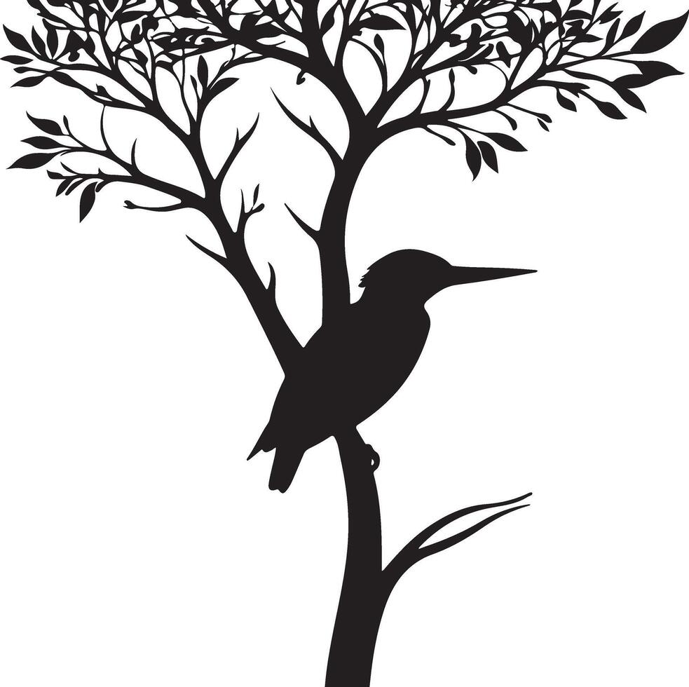 Kingfisher bird silhouette on tree vector