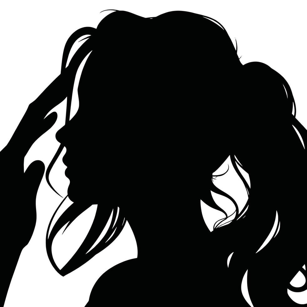 A silhouette of a woman with her hands on her head vector