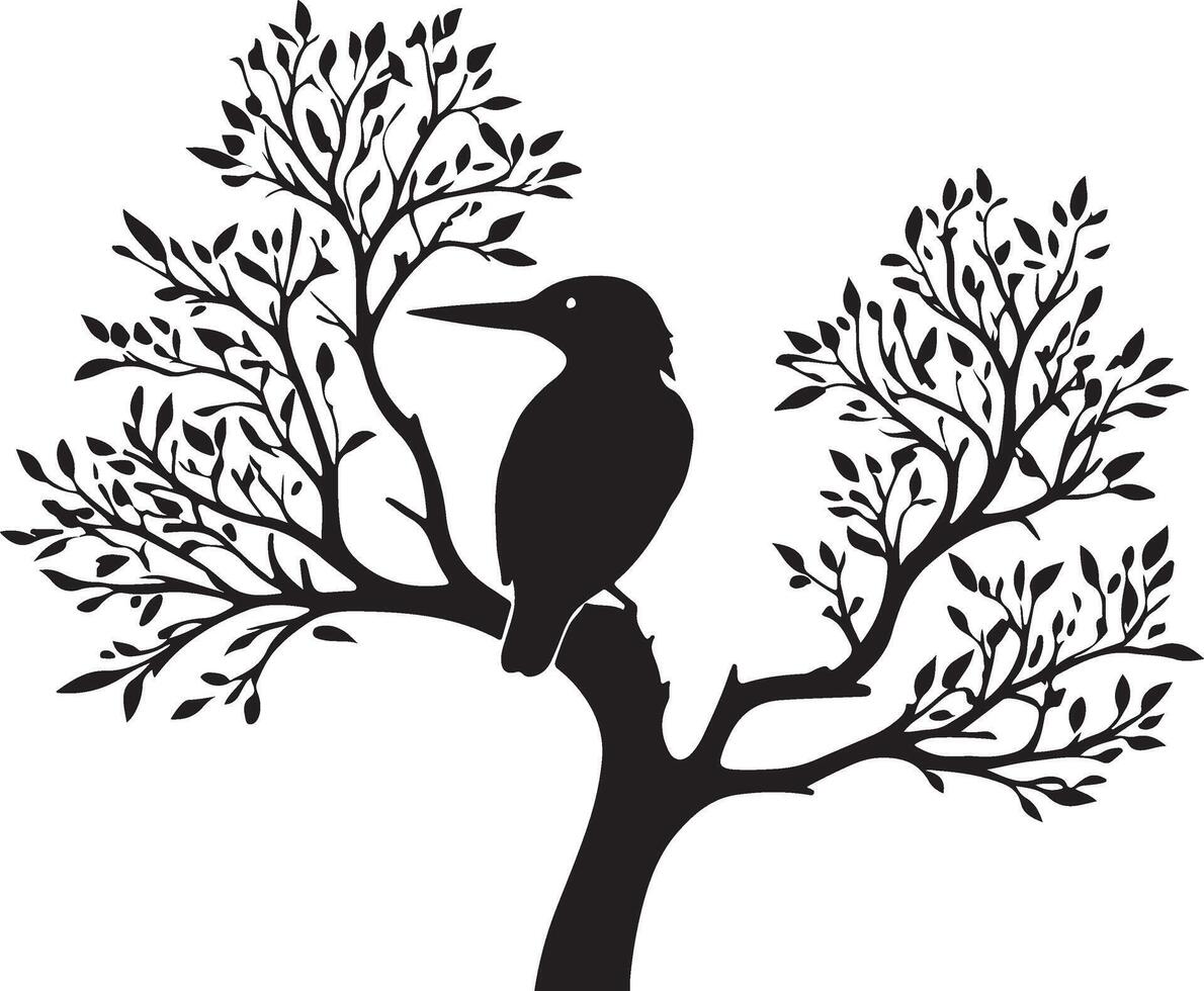 Silhouette of a bird on a tree branch vector