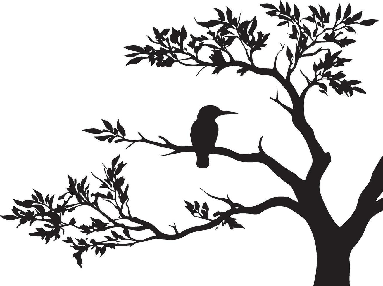 Silhouette of a bird sitting on a tree branch vector