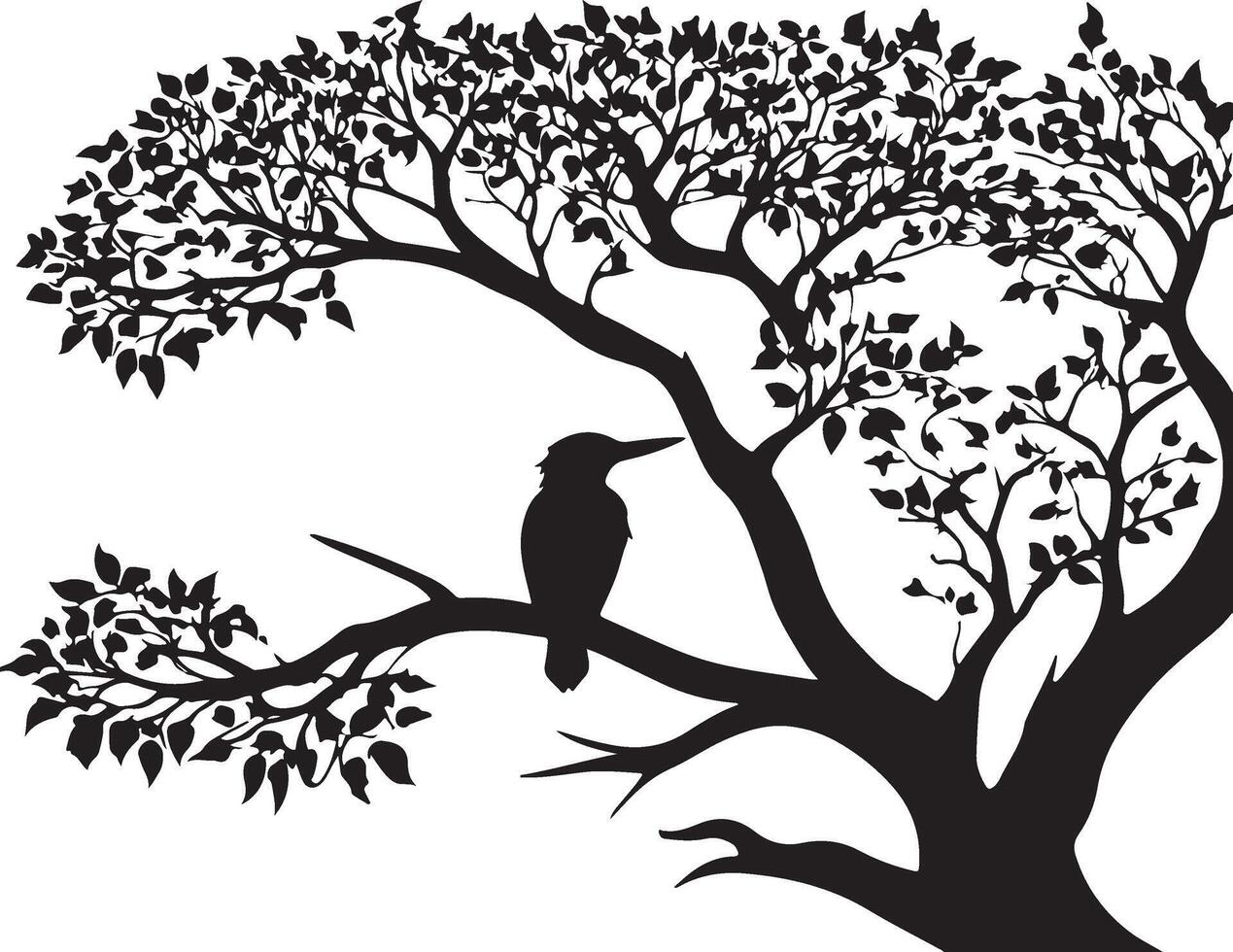 Bird on tree silhouette vector