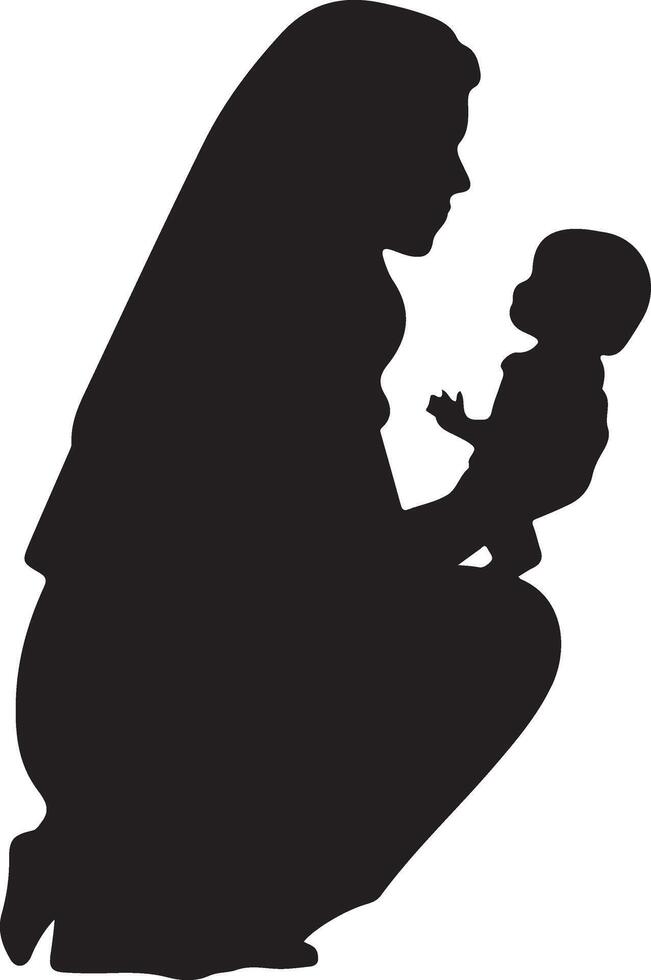 Silhouette of a mother and child vector