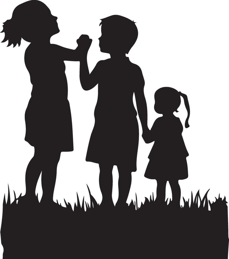 Silhouette of children playing in the grass vector