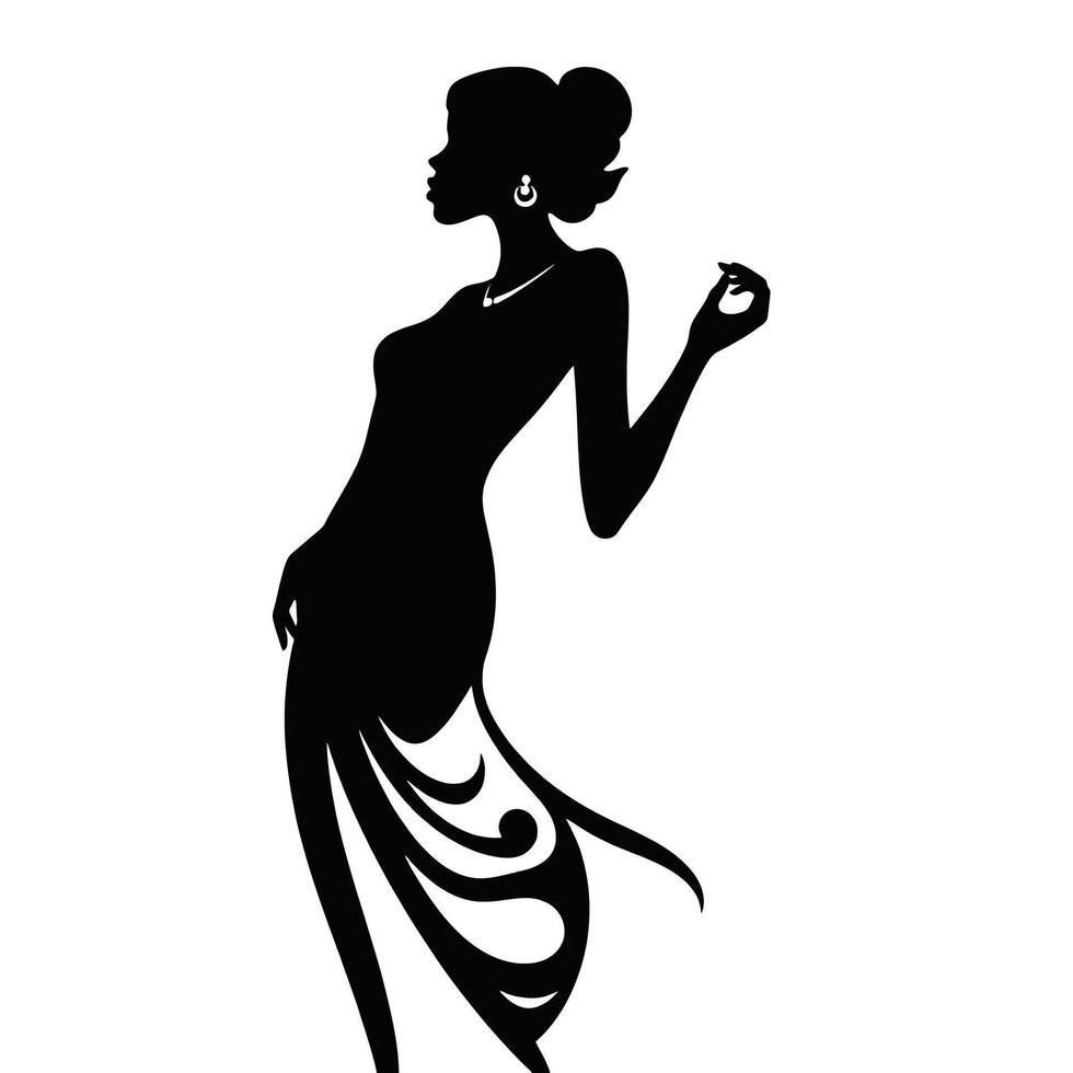 Silhouette of a woman in a dress with a necklace vector